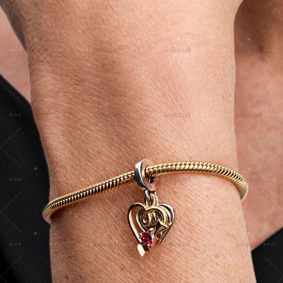 Pandora Engravable Heart & Arrow Double Dangle Charm|Two-tone - Picture 2 of 2